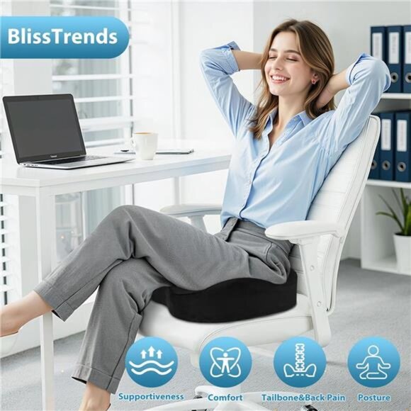Memory Foam Seat Cushion Thick Office Chair Car Airplane Tailbone Back Pain Reli - Picture 6 of 7